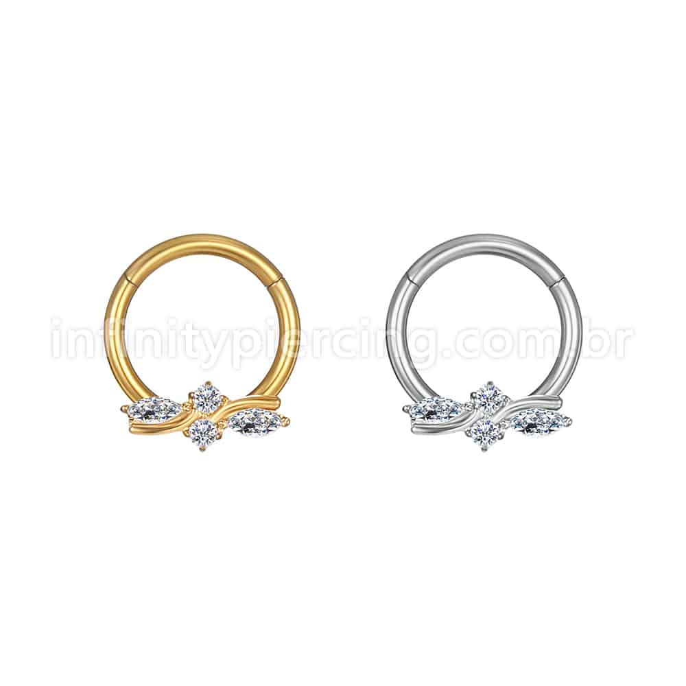 Piercing Argola Aço Cirúrgico Segmento Articulado Detalhada Zircônia Cravejada